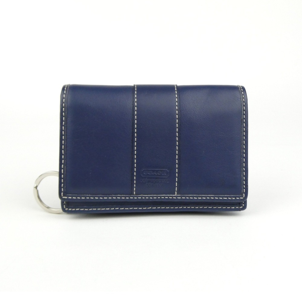 Coach Navy Leatherware Small Bifold Keychain Wallet
